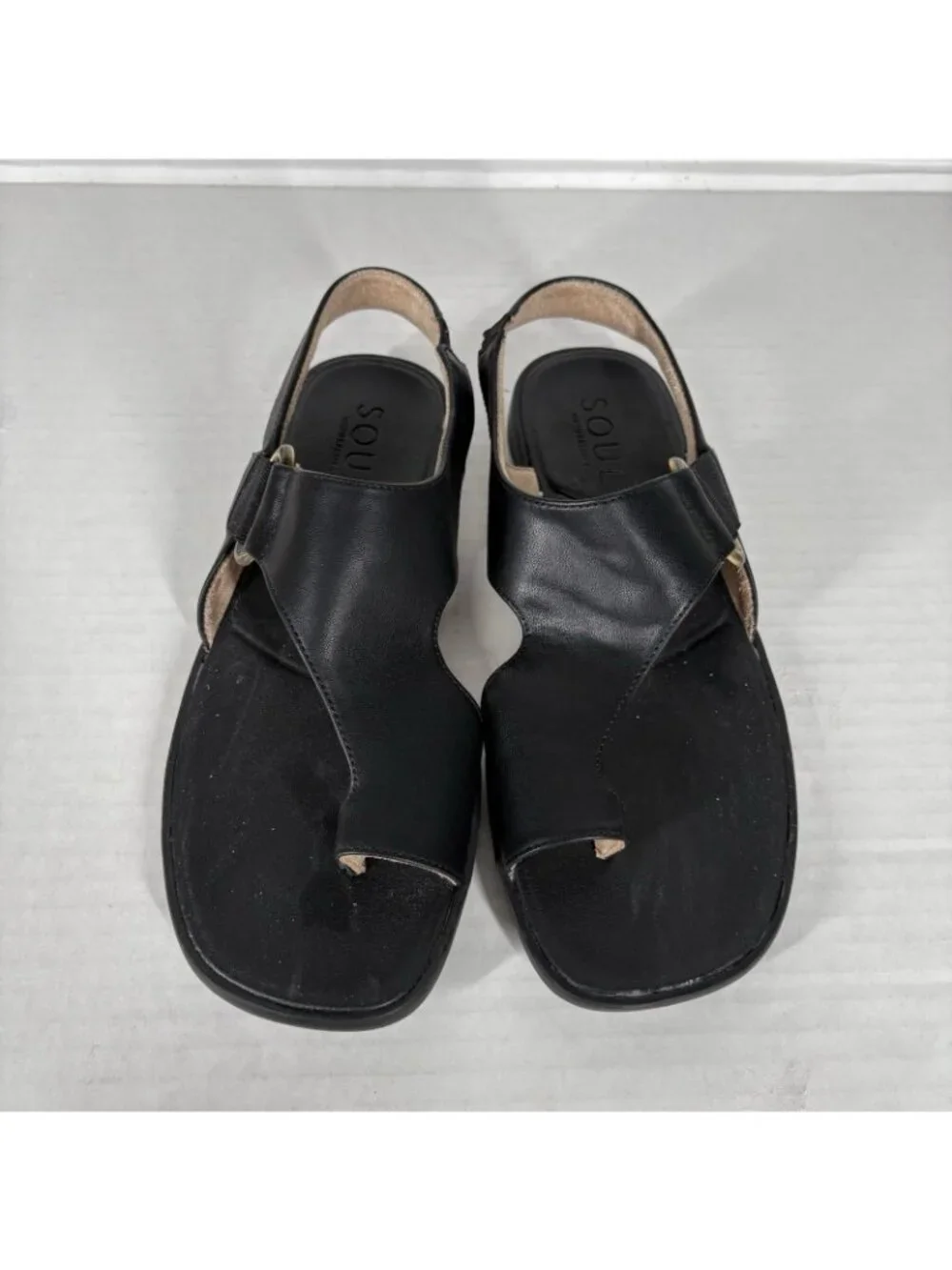 SOUL Naturalizer Women 8.5M Black Faux Leather Comfort Freya Flat Sandals - Picture 5 of 12